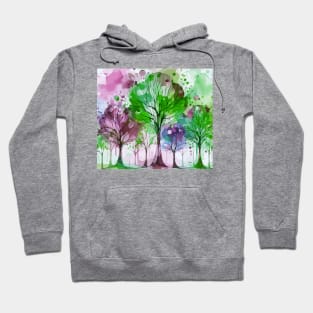 Colorful Green Coral Pink Abstract Trees Hoodie